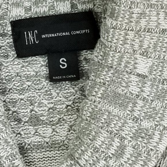 Inc Size Small Gray White Pattern V Neck Side Zip High Neck Long Sleeve Sweater - Picture 3 of 7